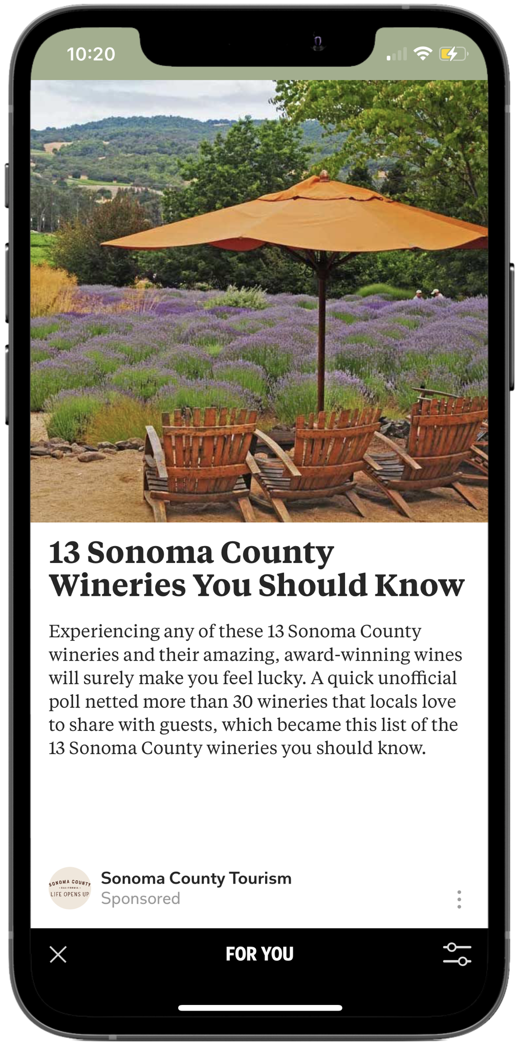 Screenshot of Promoted Content ad by Sonoma County Tourism